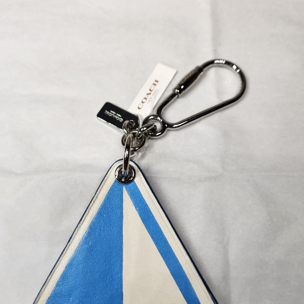 COACH Sailboat Leather Keychain - Blue & White - Picture 3 of 5